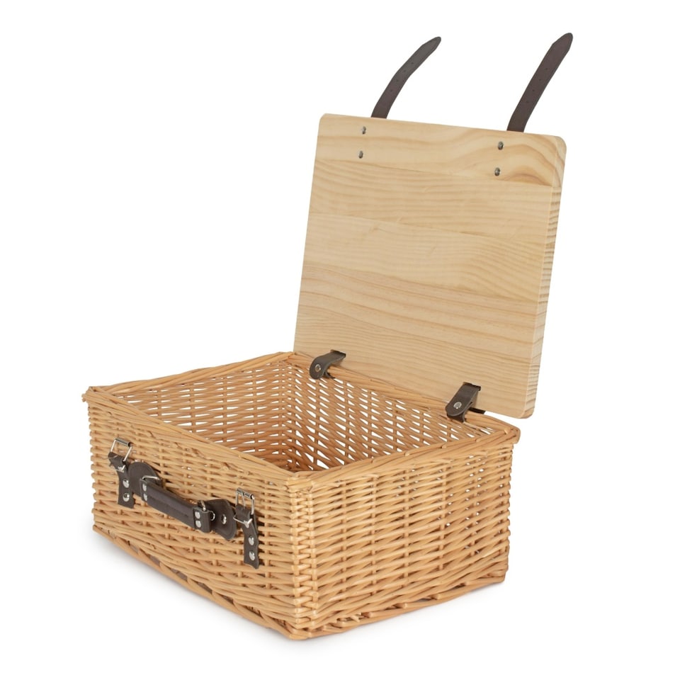 image 1 of 41cm Buff Willow Empty Picnic Basket with Pinewood Lid