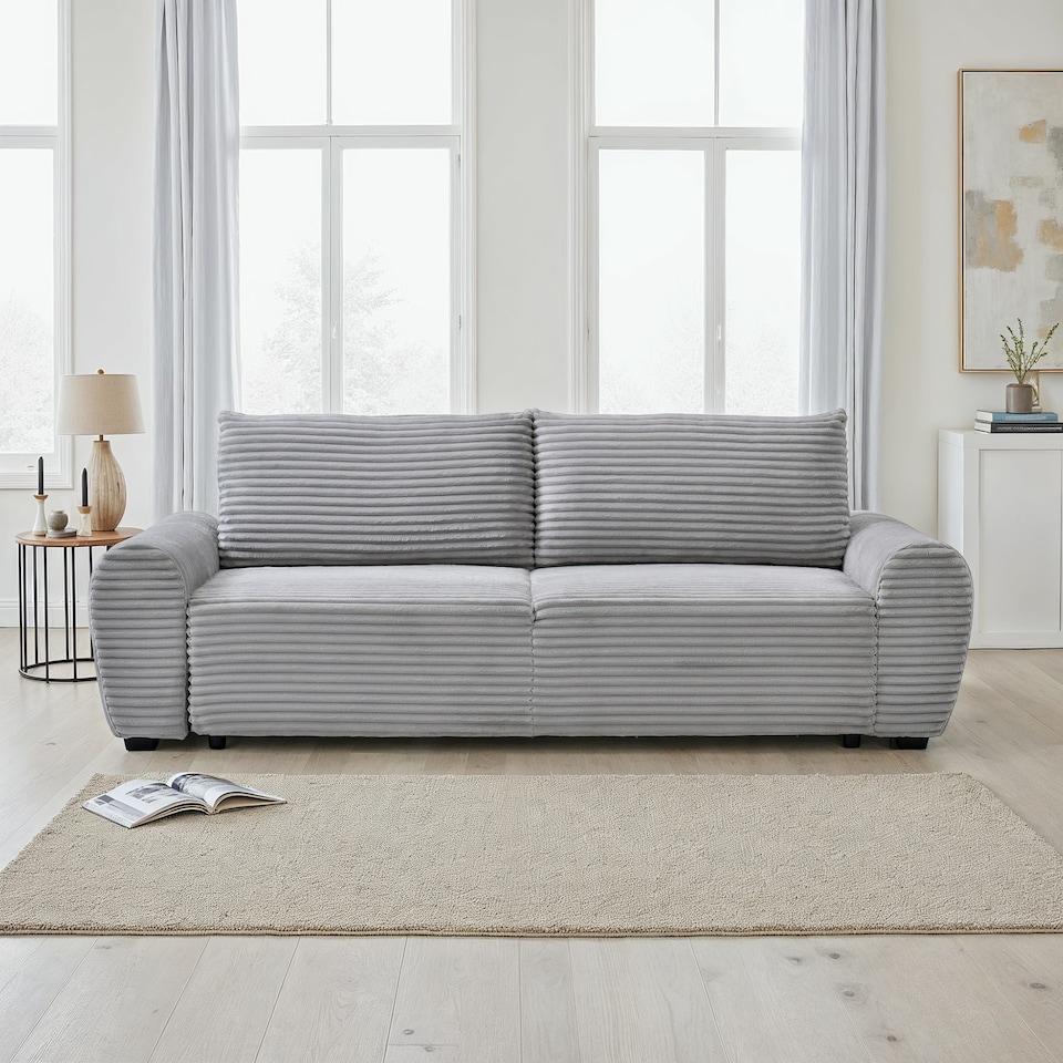 image 1 of Freya 3 Seater Corduroy Sofa Bed | Grey | Light Grey | Three Seater