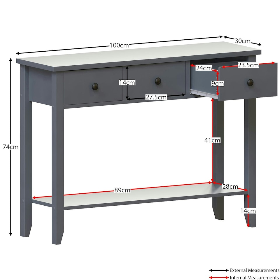 image 1 of Vida Designs Windsor 3 Drawer Console Table With Shelf, Grey