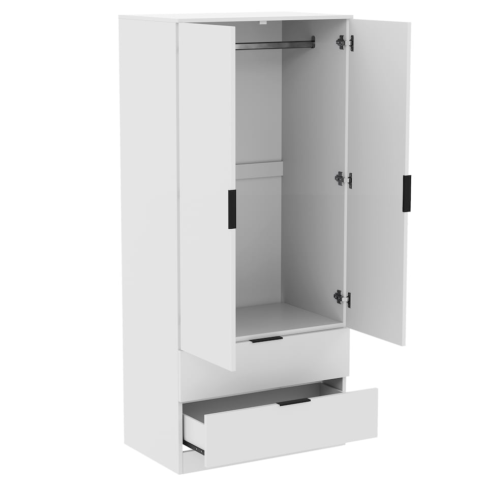 image 1 of Vida Designs Trega 2 Door 2 Drawer Wardrobe Bedroom Storage Unit with Hanging Clothes Rail - White