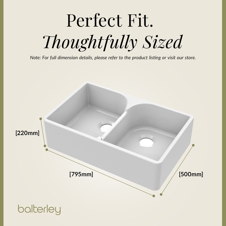 image 1 of Balterley Double Bowl Stepped Weir Butler Kitchen Sink - No Overflow, No Tap Hole | White | White | 1