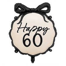 Happy 60th Birthday Black Bow Cream Elegant Milestone Round Foil Helium Balloon 48cm / 19 in Black