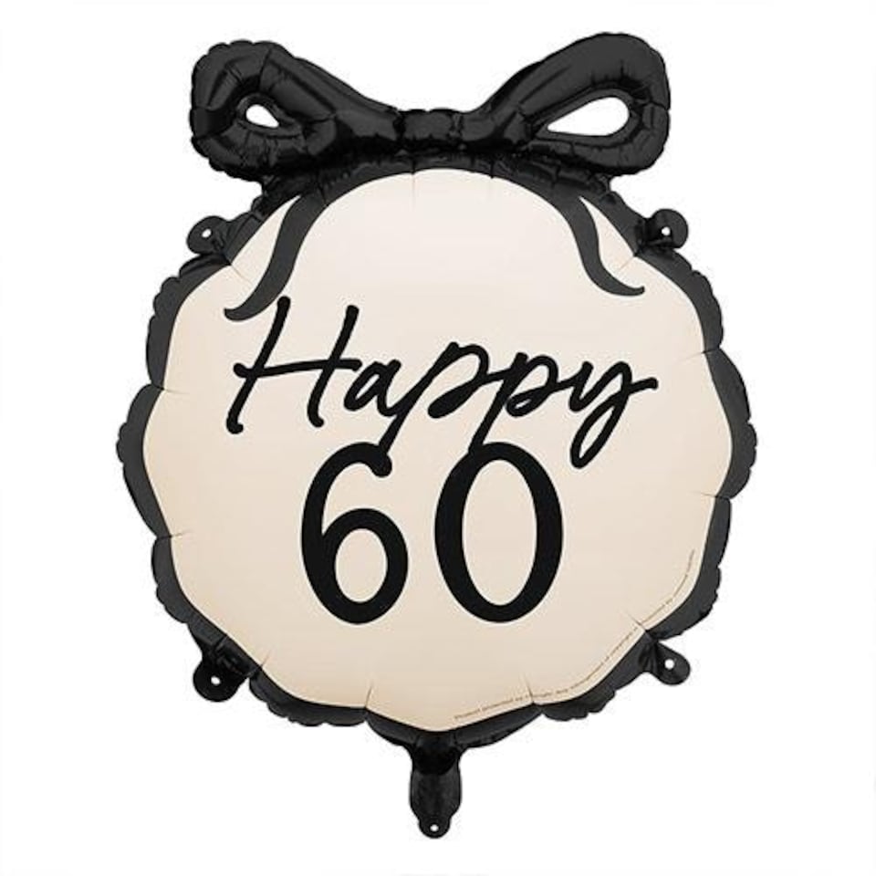 image 1 of Happy 60th Birthday Black Bow Cream Elegant Milestone Round Foil Helium Balloon 48cm / 19 in Black
