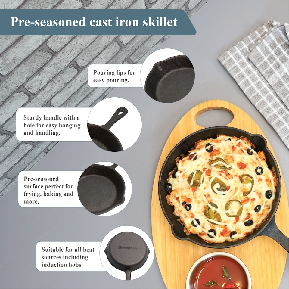 image 1 of Buckingham Pre-Seasoned Cast Iron Frying Skillet Pan 20 cm.