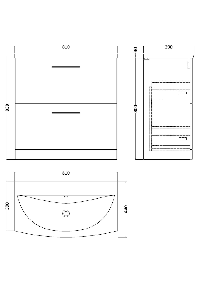 image 1 of Balterley Modern Bathroom 2 Soft Close Drawer Floor Standing Vanity & Curved Basin | Black | Charcoal Black | 830 x 810 x 440mm