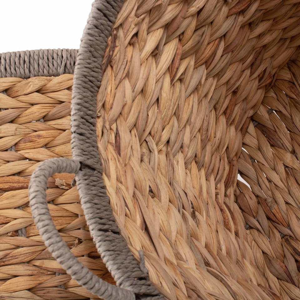 image 1 of Set of 2 Round Water Hyacinth Basket With Grey Rope Border | Brown | Brown | Not provided