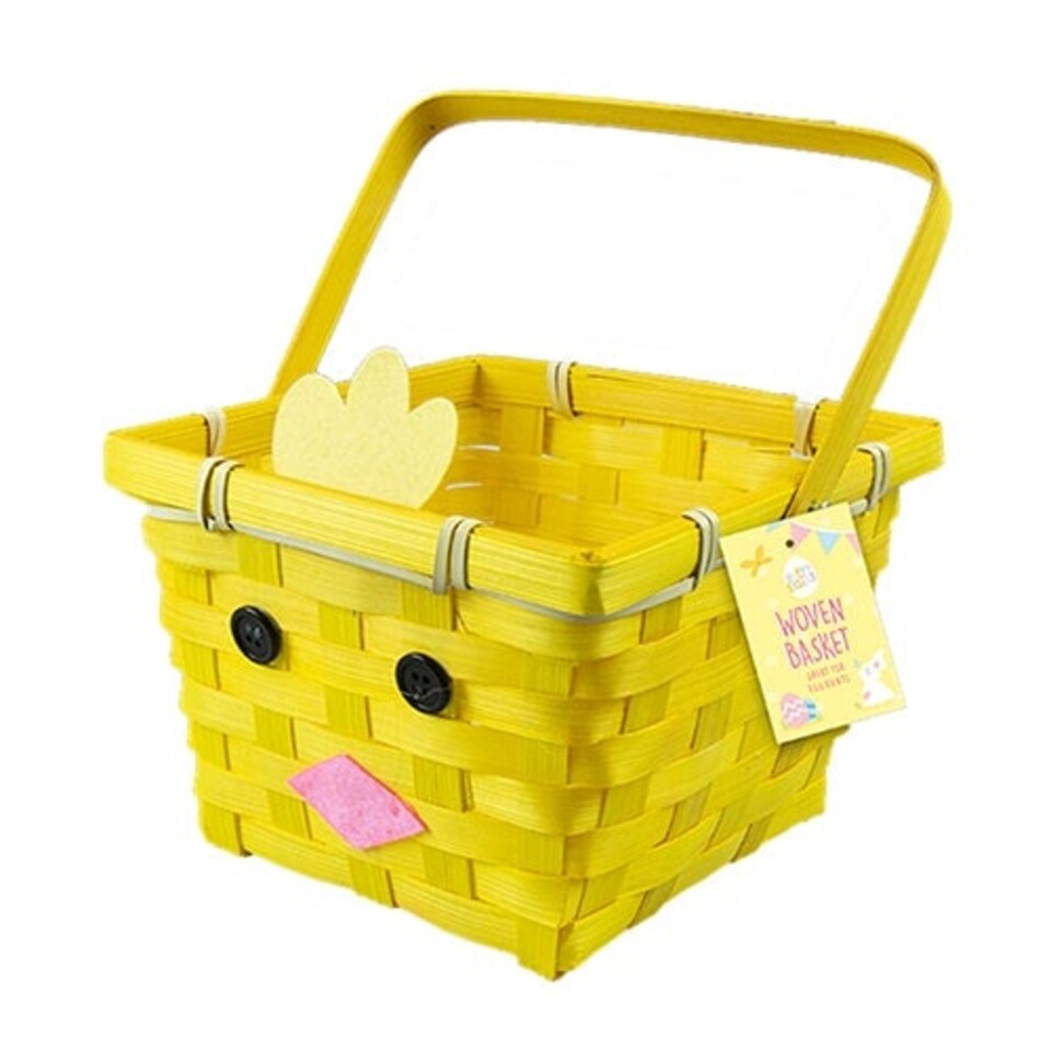 Easter Chick Yellow Woven Bamboo Basket 22cm Yellow
