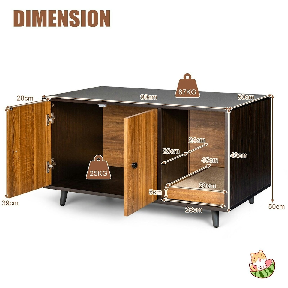 image 1 of COSTWAY Cat Litter Box Enclosure Furniture Hidden Washroom