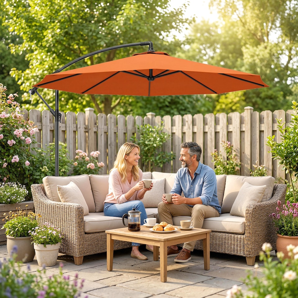 image 1 of Outsunny 3 m Cantilever Parasol, Offset Outdoor Umbrella with Crank Handle