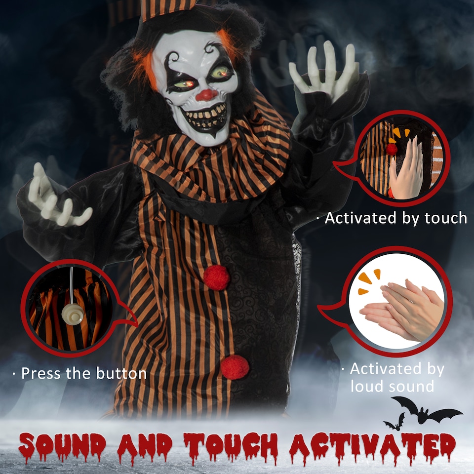 image 1 of Outsunny 67 Inch Life Size Outdoor Halloween Decorations Talking Circus Clown, Animated Prop Animatronic Decor with Light Up Eyes, Laughter