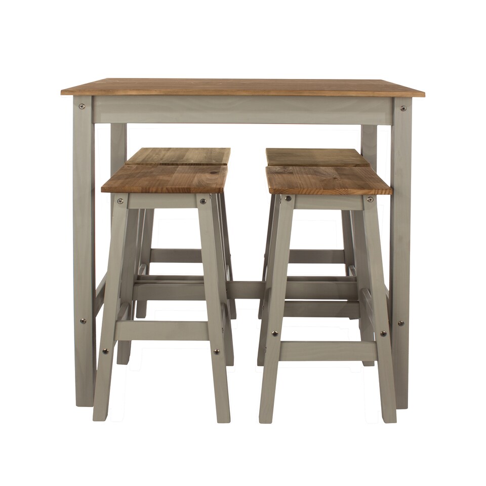 image 1 of Premium Corona Linea Breakfast Dining Set with Table and 4 High Stools - Grey Waxed Pine | Grey | Grey | 1