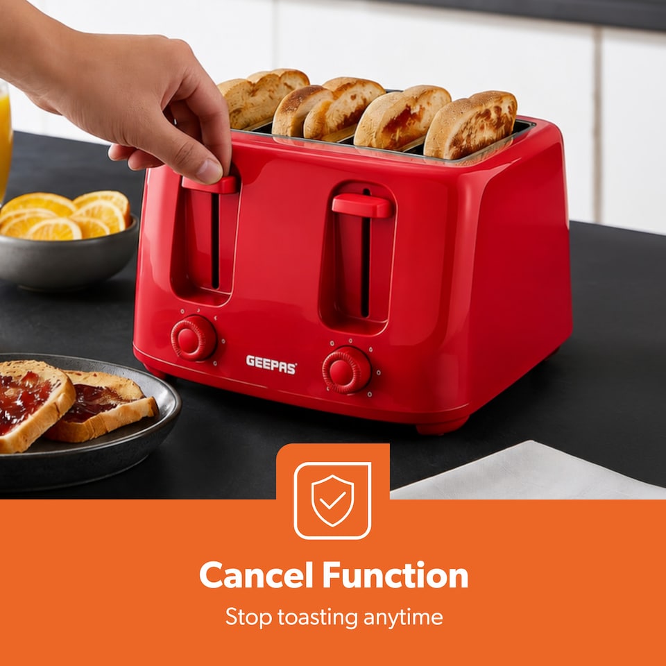 image 1 of GEEPAS 4 Slice Toaster 1400W, Red