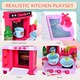 image 6 of HOMCOM 38-Piece Children's Kitchen Play Set w/ Realistic Sounds Lights Food Pink