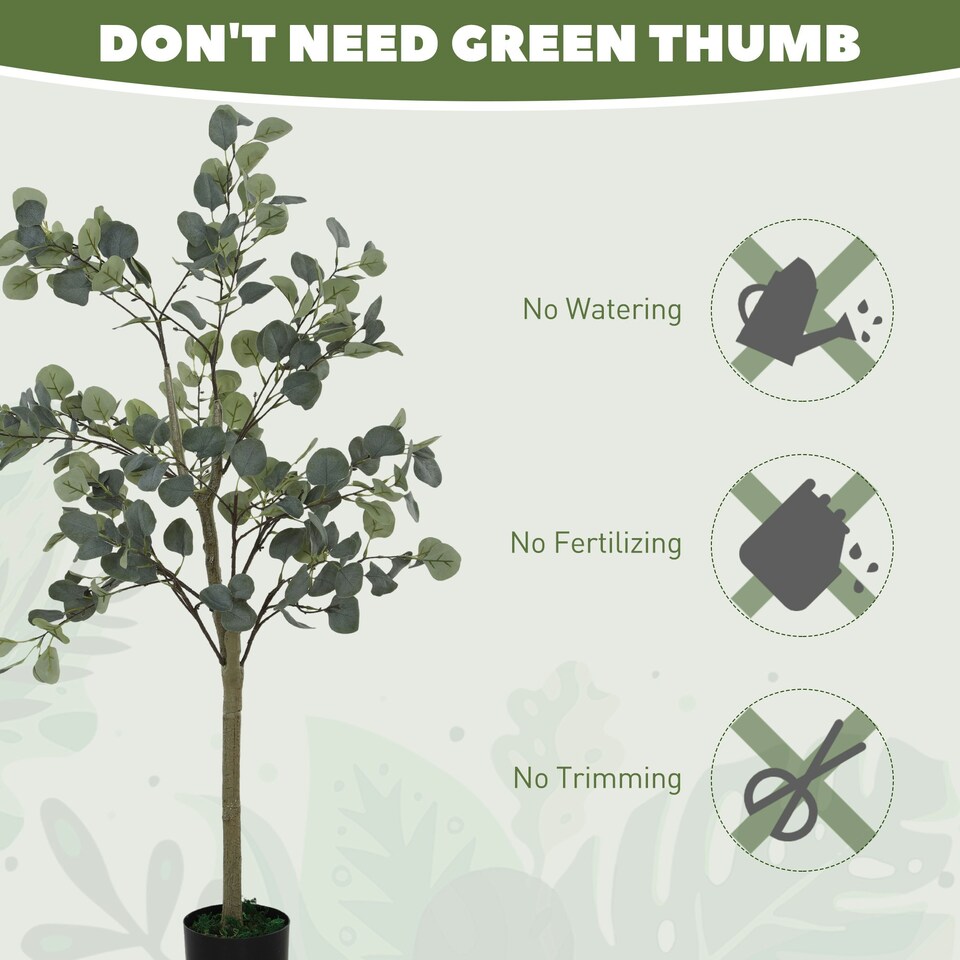 image 1 of HOMCOM 2 Pack Artificial Plants, Faux Silk Eucalyptus Trees, 120cm 4ft
