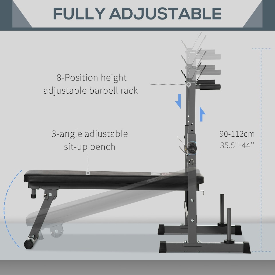image 1 of HOMCOM Adjustable Weight Bench with Barbell Rack, Dip Station, Grey