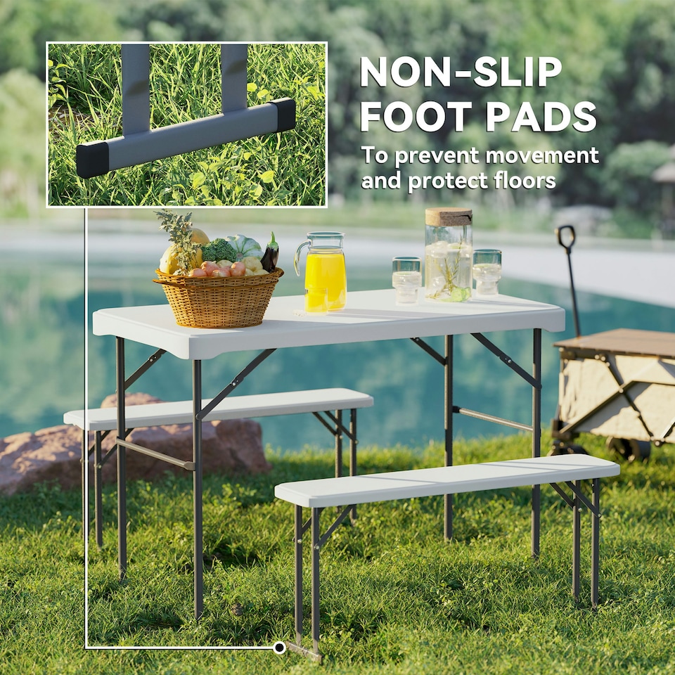 image 1 of Outsunny 3 Piece Folding Picnic Table and Bench Set w/ Handle, White 