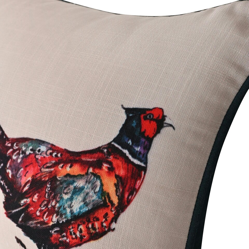 image 1 of Meg Hawkins Oblong Cushion with Wooden Buttons - Pheasant White | Red