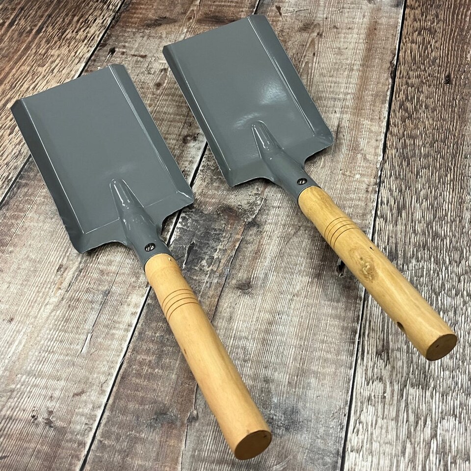image 1 of Metal Fireside Fireplace Shovel in French Grey with Wooden Handle (Set of 2)