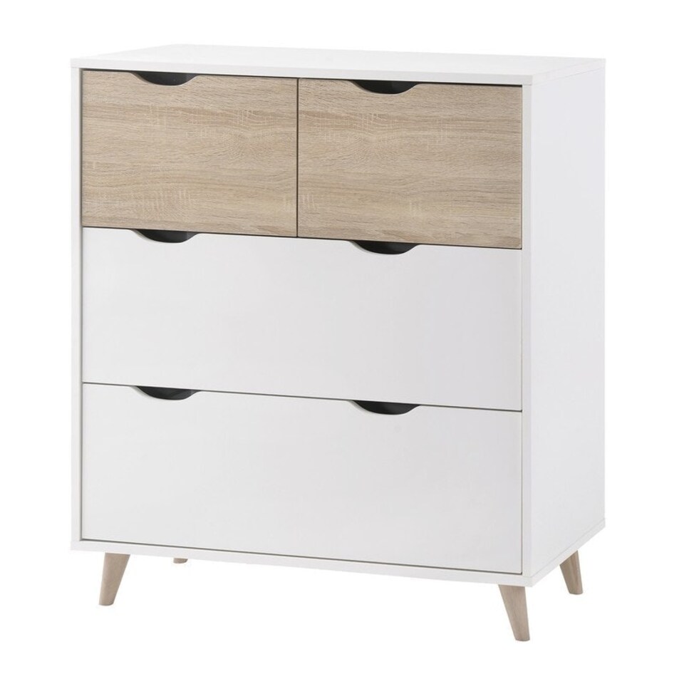 image 1 of Stockholm 4 Drawer Chest - Particle Board - L39 x W82 x H90 cm - Oak/White
