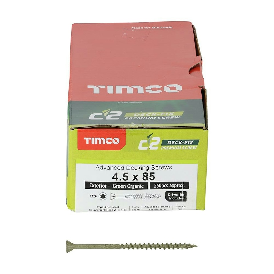image 1 of Timco - C2 Deck-Fix Premium Decking Screws - TX - Countersunk - Exterior - Green (Size 4.5 x 85 - 250 Pieces)