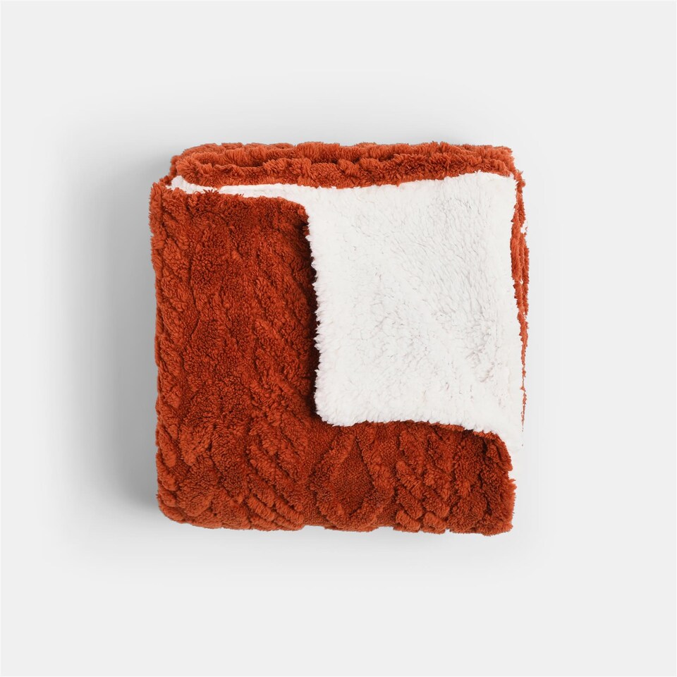 image 1 of OHS Cable Knit Sherpa Throw Soft Fleece Lined Sofa Bed Blanket