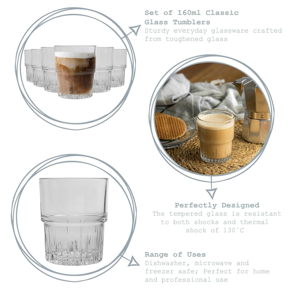 image 1 of Duralex Empilable Stackable Drinking Glasses - 160ml Tumblers for Water, Juice - Pack of 6