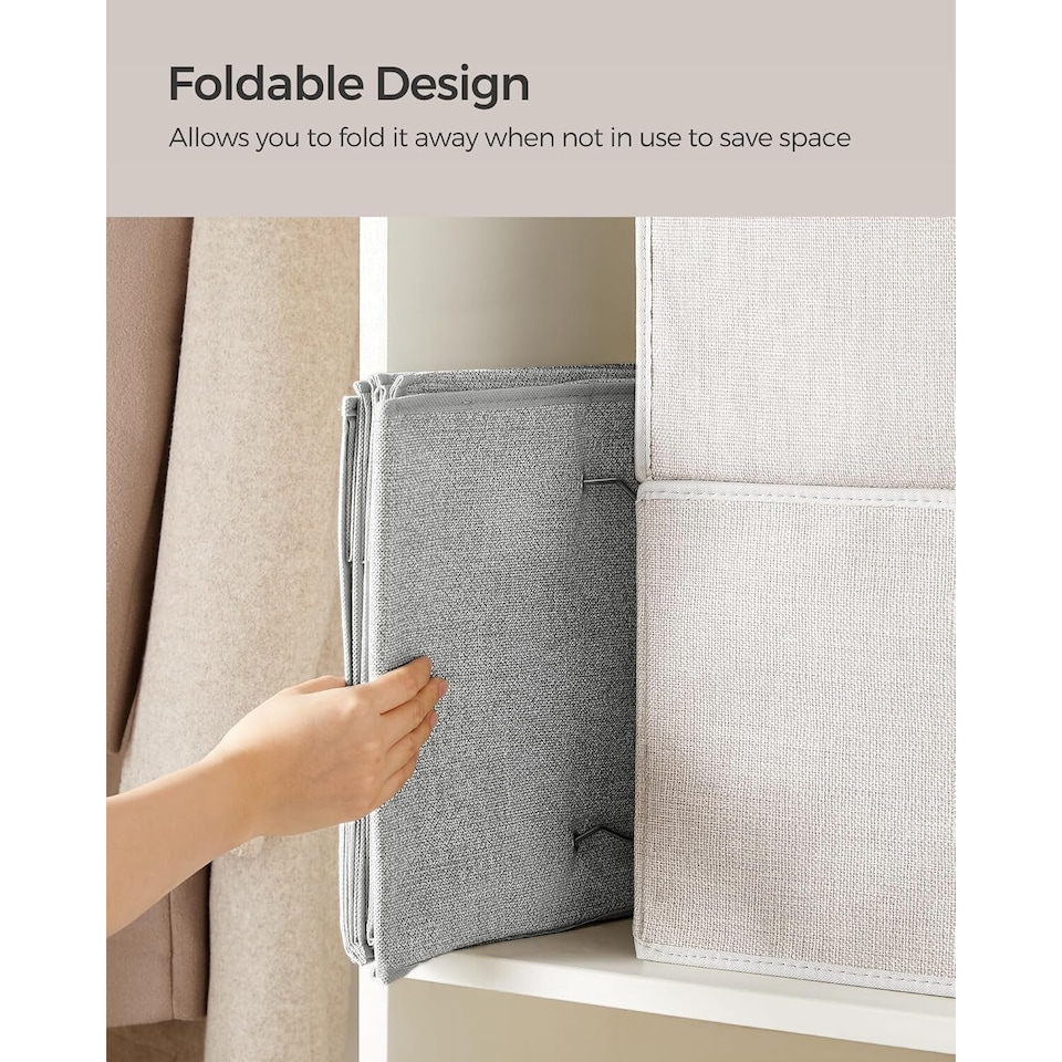image 1 of Hanging Wardrobe Storage Organiser with Bamboo Detail, Space Saving Closet Shelf, Light Grey