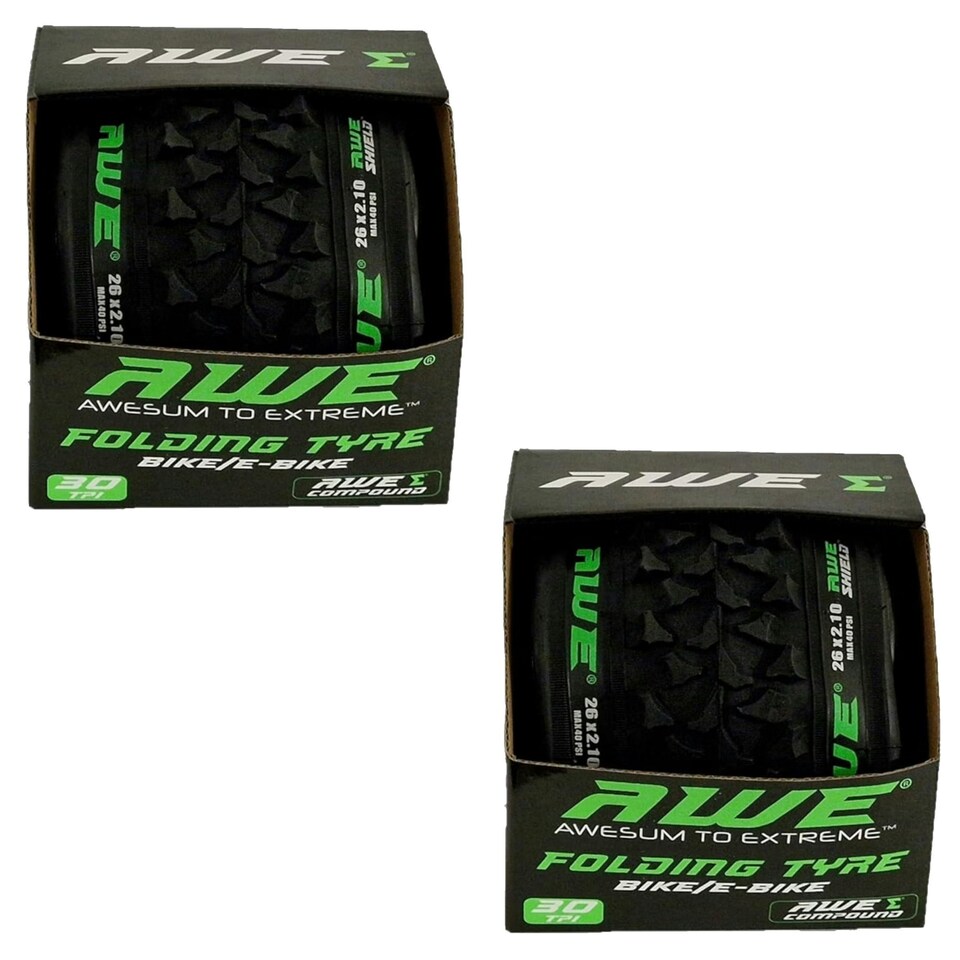 image 1 of 2 x AWEShield Folding Tyres 26" x 2.10 + 2 x AWE Inner Tubes 26" x 1.75-2.125 SV