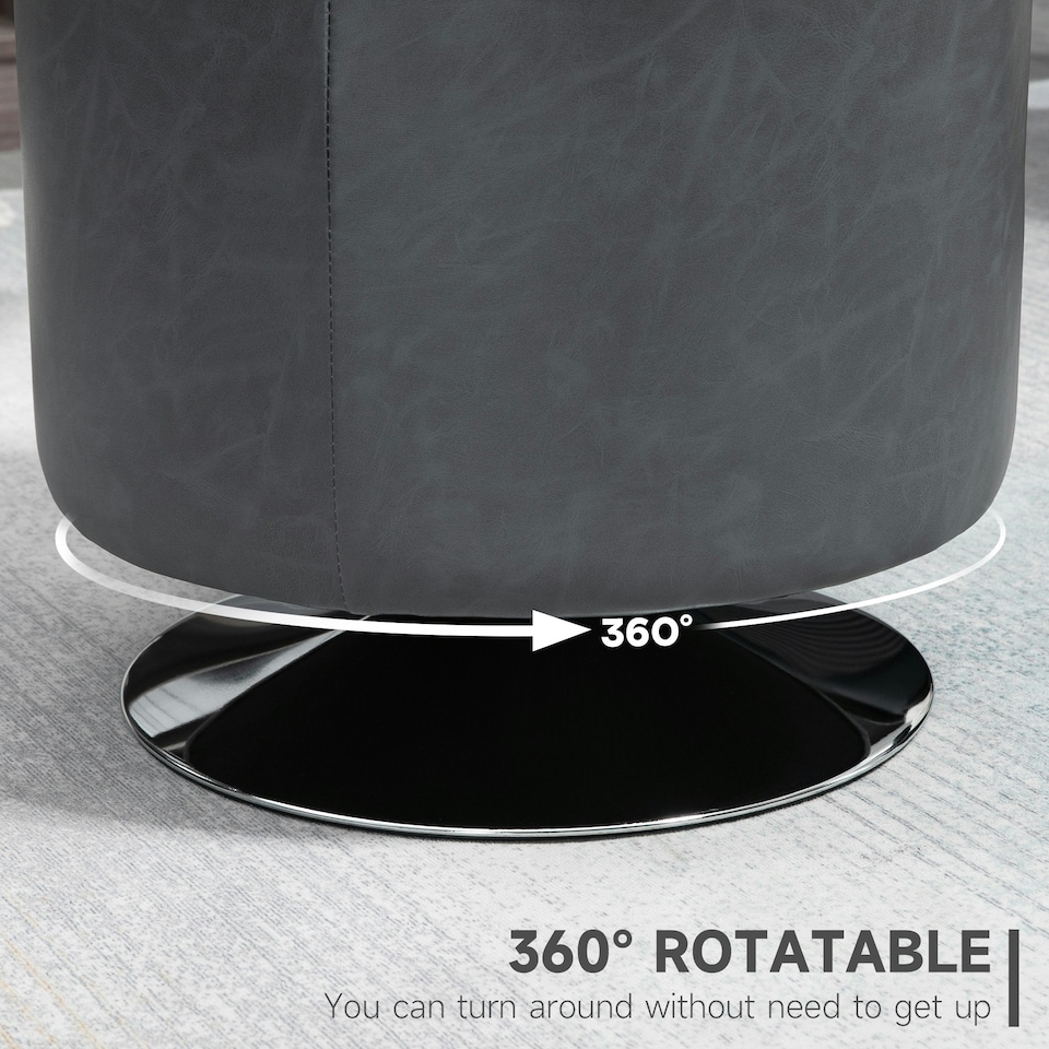 image 1 of HOMCOM 360° Swivel Foot Stool PU Footstool with Thick Padding, Grey