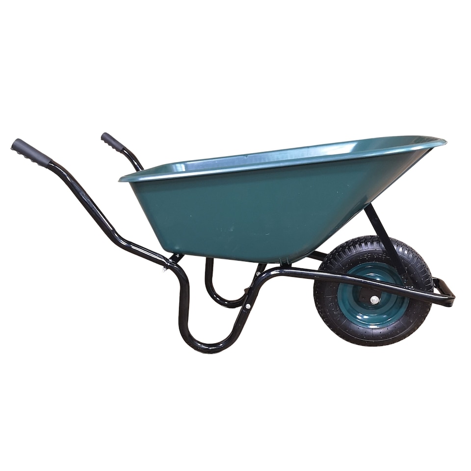 image 1 of 110 Litre 150kg Capacity Heavy Duty Outdoor Pneumatic Plastic Garden Wheelbarrow in Green
