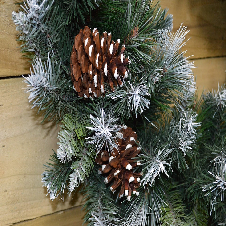 image 1 of 60cm Frosted Glacier Snow Tipped Christmas Wreath with Pine Cones