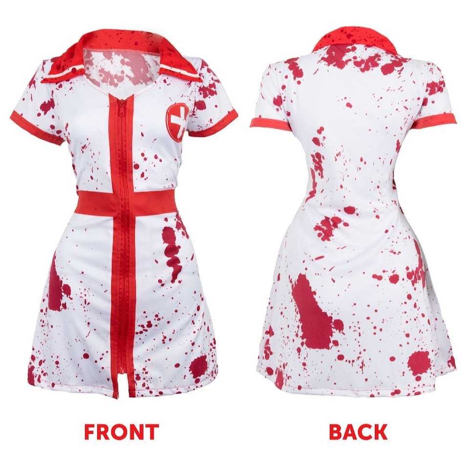 image 1 of Bloody Nurse Costume - with Stockings & Stethoscope Red | 2XL