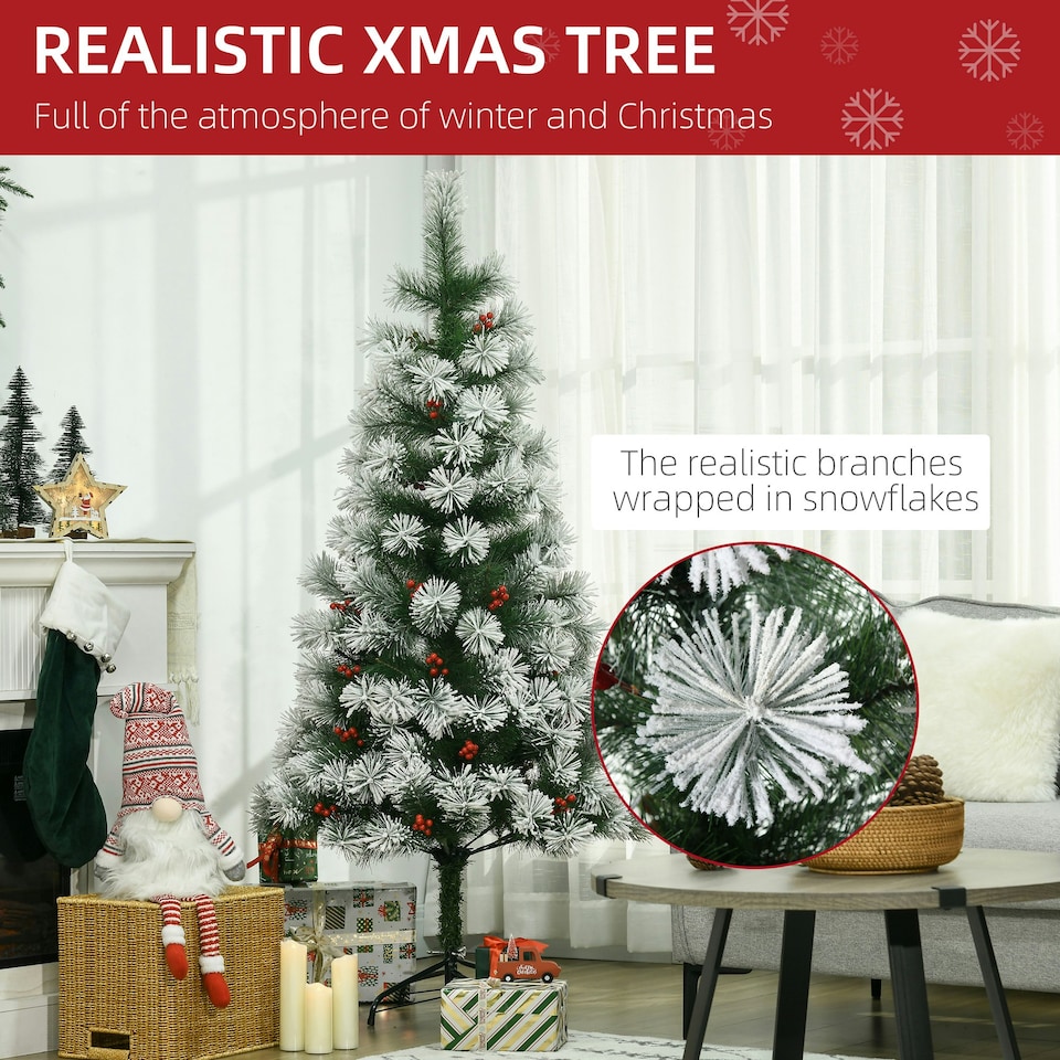 image 1 of HOMCOM 5ft Christmas Xmas Tree Pine Look and Metal Stand Snow Gift 184 Tips