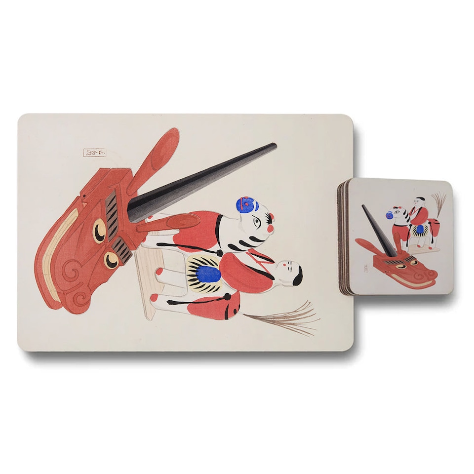 image 1 of Set Of 12 Placemats And Coasters With Designer Artwork Wood Bottom