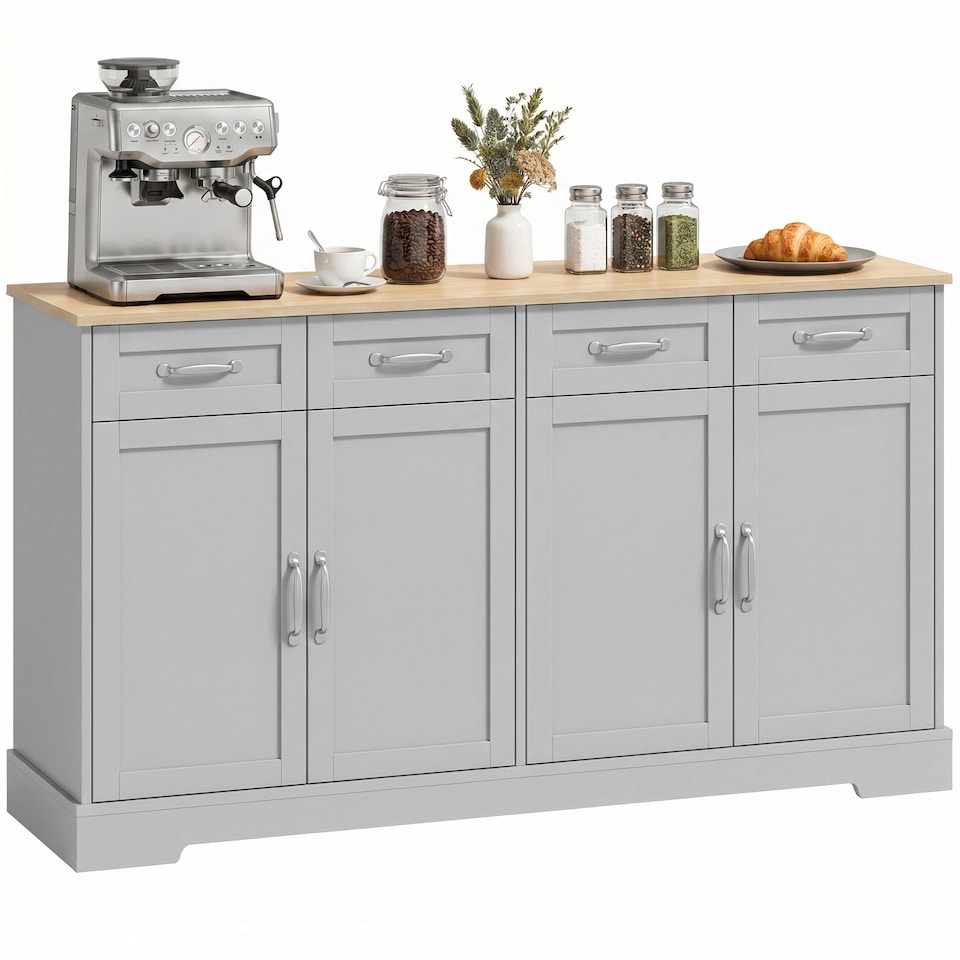 image 1 of HOMCOM Sideboard with 4 Drawers, 4 Doors and 2 Adjustable Shelves, Grey