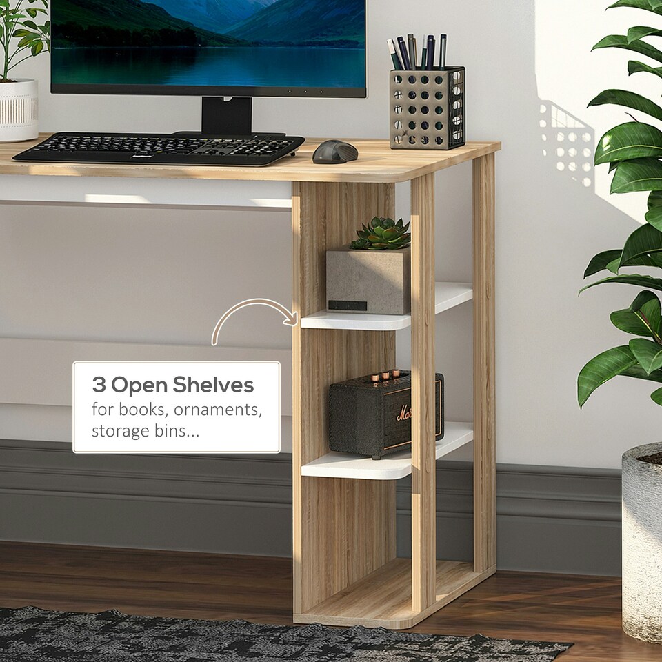 image 1 of HOMCOM Duo Work Desk & 3-Tier Side Shelves Wide Table Sturdy Frame