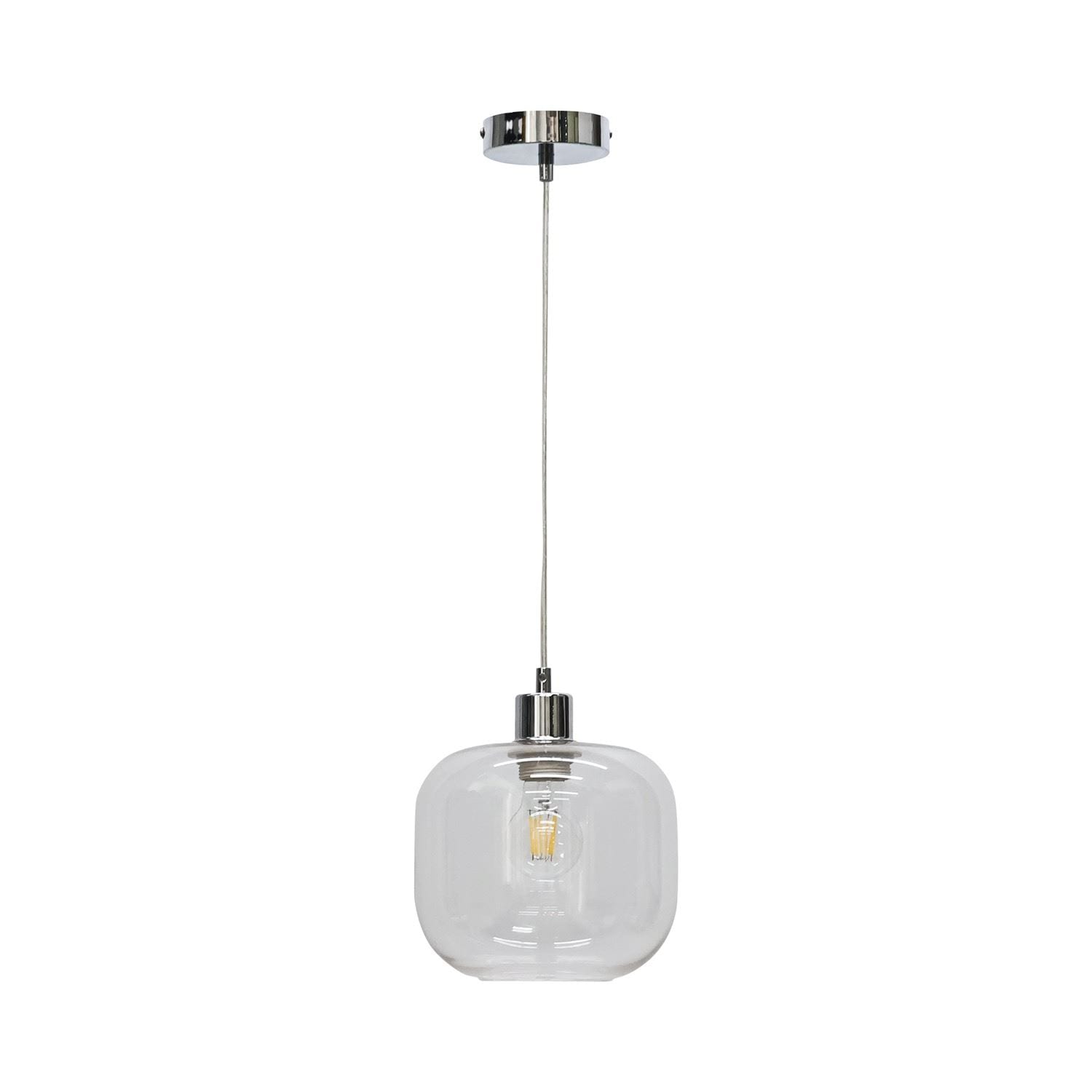 First Choice Lighting Bletch - Clear Glass with Chrome Pendant Fitting