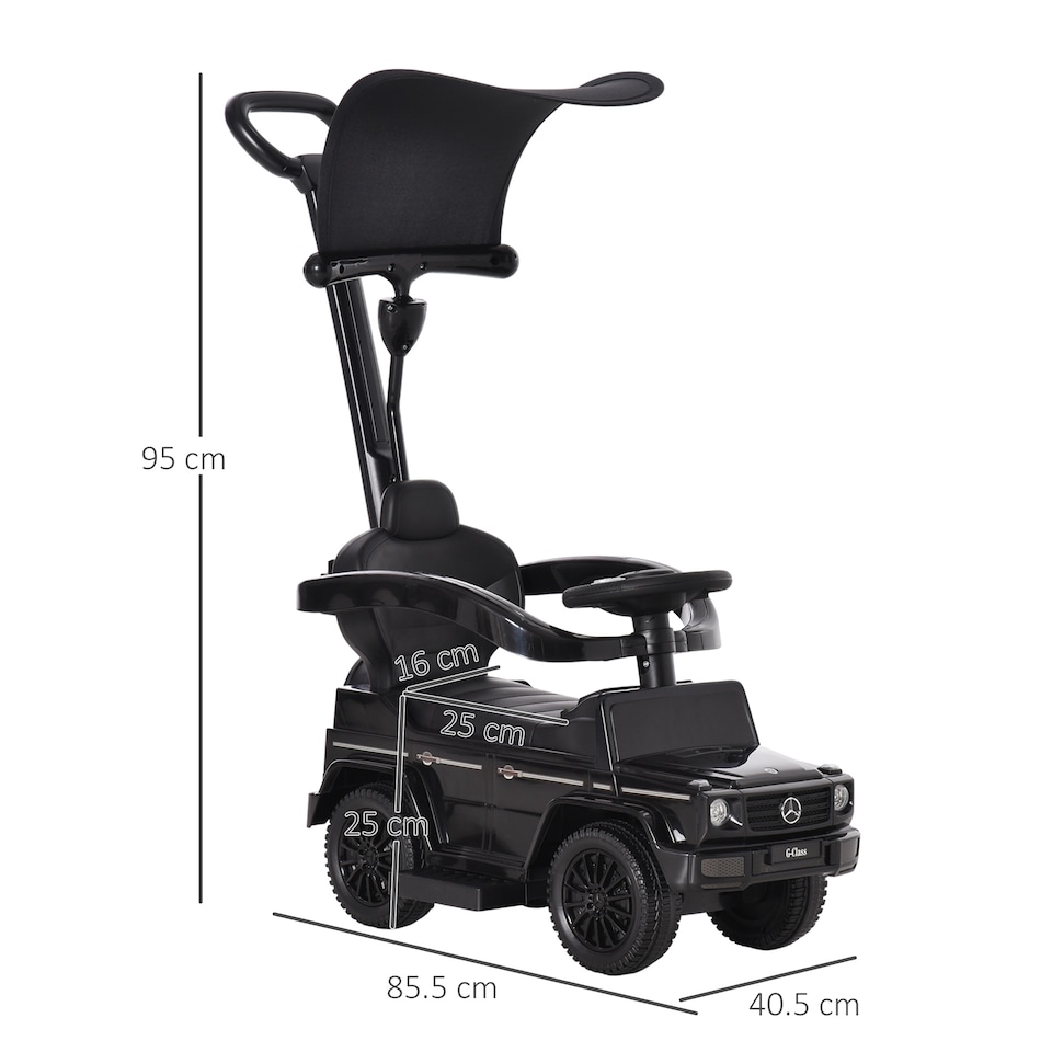 image 1 of HOMCOM Kids Ride-on Push Car 3 in 1 Benz G350 Baby Floor Slider Walker, Black