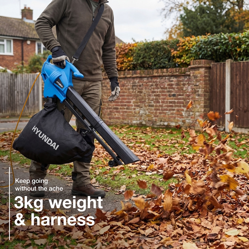 image 1 of Hyundai 3 in 1 Leaf Blower Vacuum Shredder Mulcher 3000W 34L Bag 10m Cable HYBV3000E3