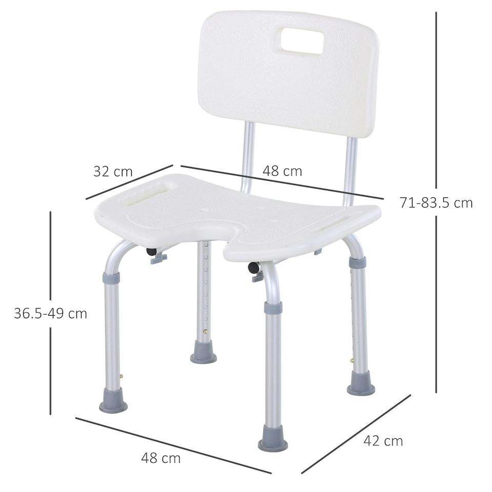 image 1 of HOMCOM Adjustable Aluminum Shower Bath Stool Spa Chair w/ Non-Slip Feet, Handle