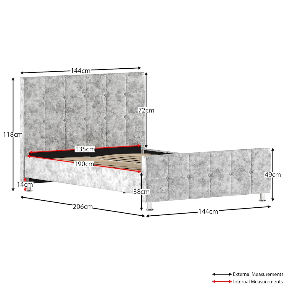image 1 of Vida Designs Valentina 4ft6 Double Bed Frame, Crushed Velvet Silver, 135 x 190cm