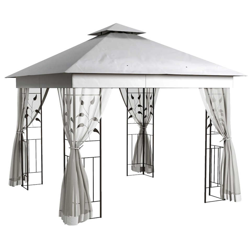 image 1 of Outsunny 3m x 3m Garden Gazebo, Double Roof Outdoor Gazebo Canopy Shelter with Netting, Solid Steel Frame, for Garden, Lawn and Deck, Light Grey
