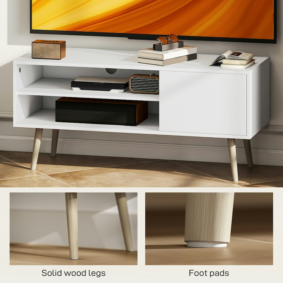 image 1 of HOMCOM TV Unit Cabinet for TVs up to 55Inches with Cupboard Shelves, White White