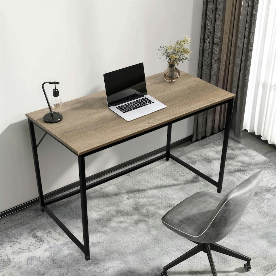 image 1 of Desk Computer PC Laptop Home Office Work Desk 120cm, Study Light Brown Rustic Style Brown