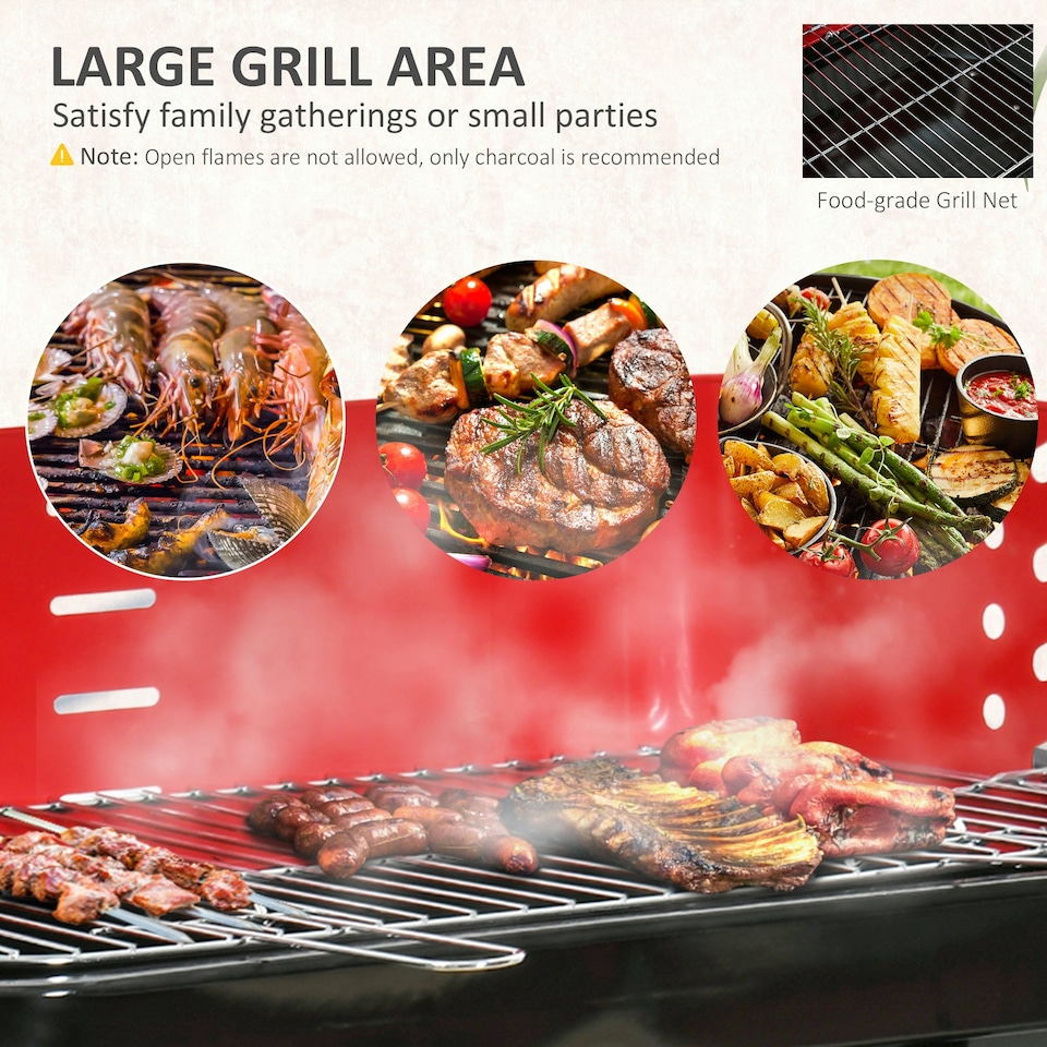 image 1 of Outsunny Foldable Charcoal Trolley Barbecue BBQ Grill Cooker Smoker W/ Wheels