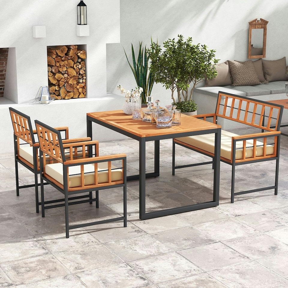 image 1 of COSTWAY 4 Pieces Acacia Wood Patio Dining Set
