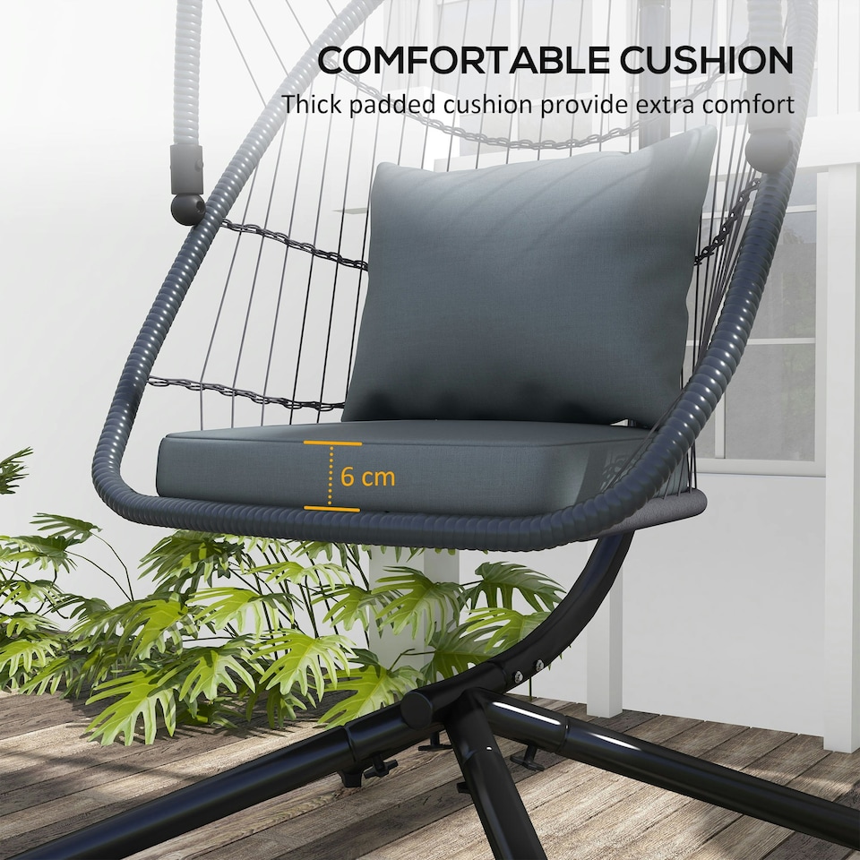 image 1 of Outsunny PE Hanging Swing Chair w/ Cushion, Patio Hanging Chair, Grey | Multi | One Size