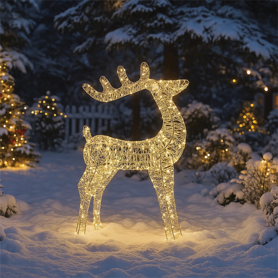 image 1 of Xmas Haus Outdoor Floor Standing Metal Silver Deer