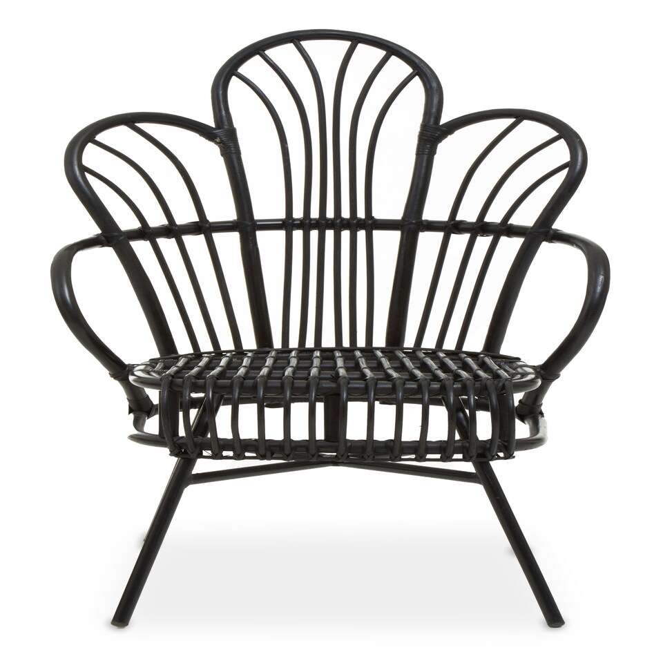 image 1 of Interiors by Premier Black Natural Rattan Back Chair Metal Legs, High Back Rattan Lounge Chair, Outdoor Rattan Chair for Garden
