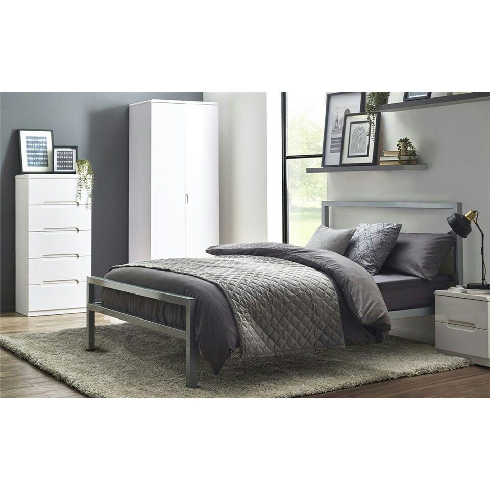 image 1 of Modern Silver Metal Bed Frame - Small Double 4ft (120cm)